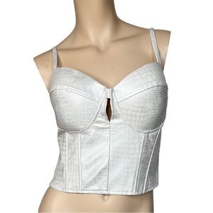 Bustier Crop Top Faux Crocodile Leather White Silver Size Medium